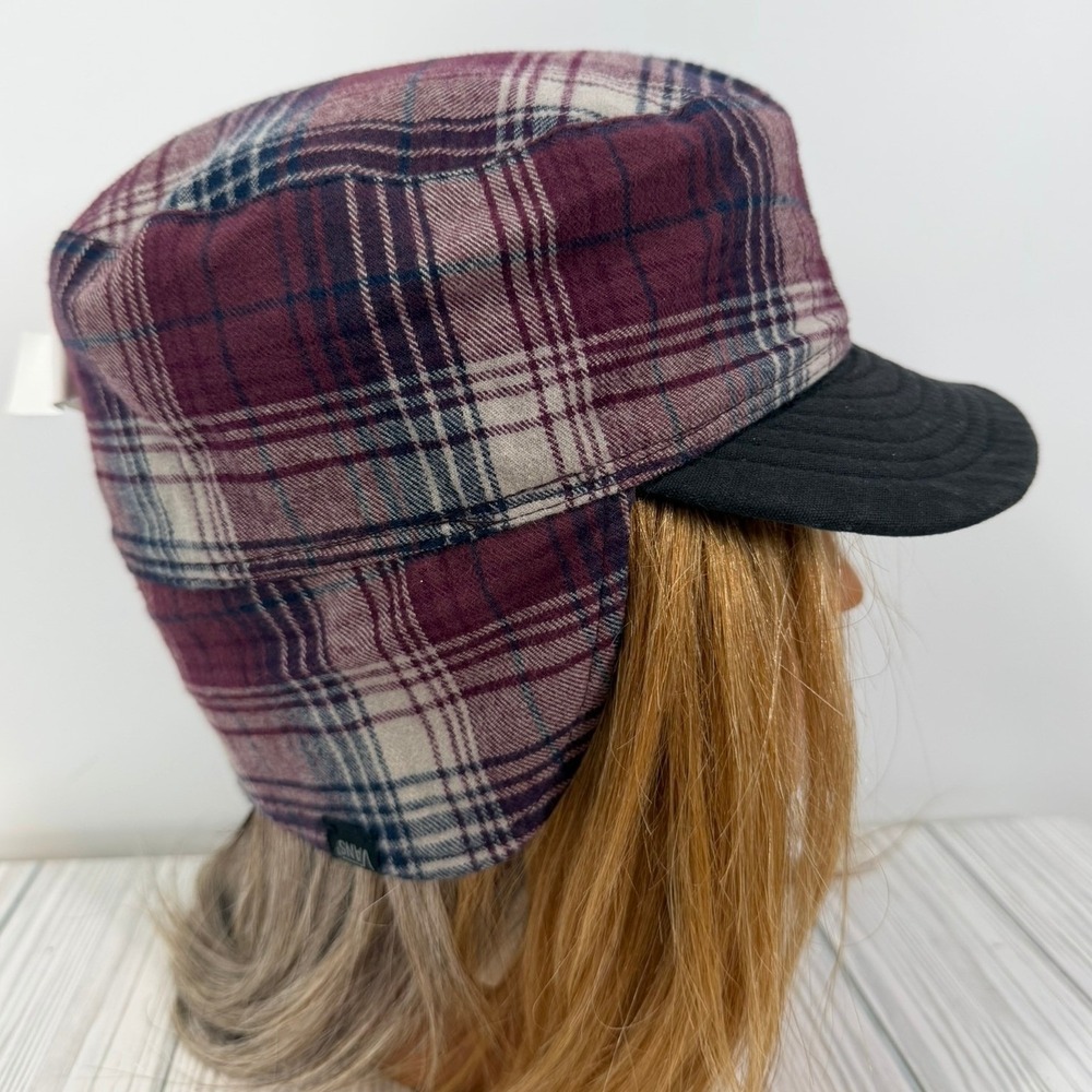 Vans Reversible Trenches Black Plaid Flannel Ear Flap Cap Women's Size SM NEW - Picture 2 of 15